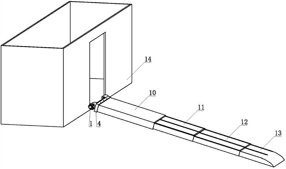 Device for electric telescopic forklift getting on and off railway wagon