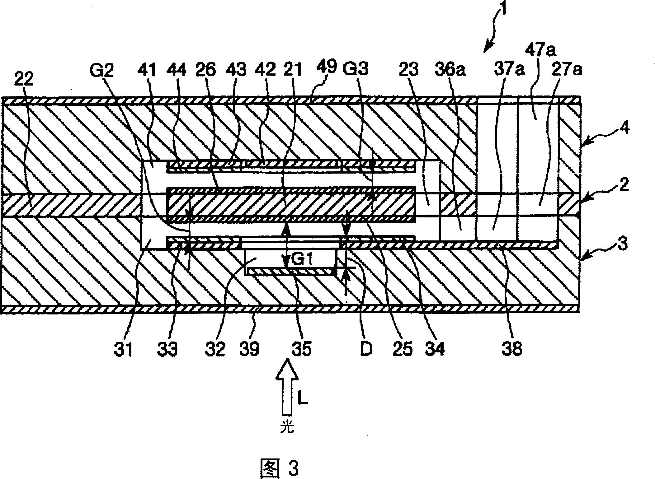 Optical device, wave length variable filter, wave length variable filter module and spectral analysis device