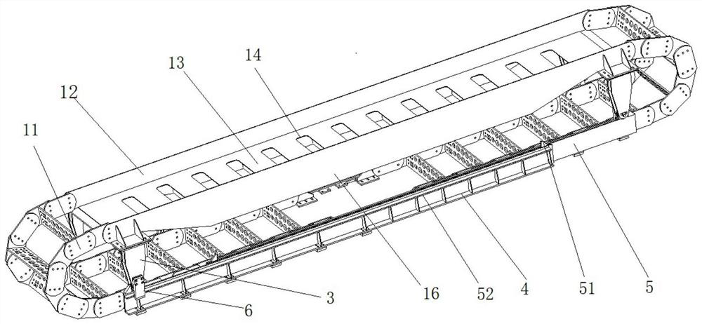 Large-span rack movable type rolling mill drag chain device