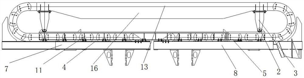 Large-span rack movable type rolling mill drag chain device