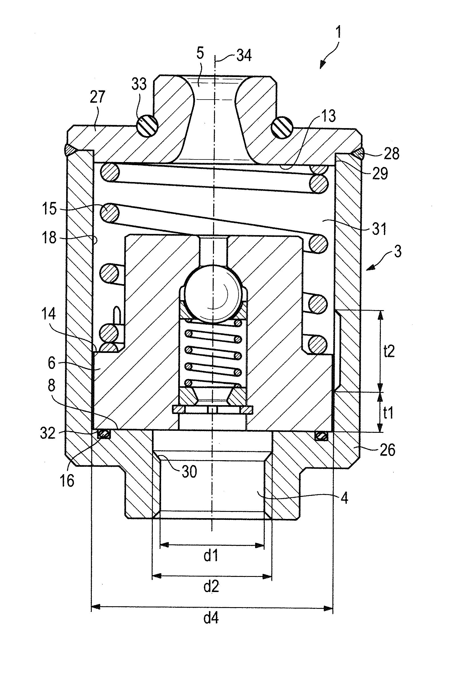 Residual pressure holding valve and suspension strut