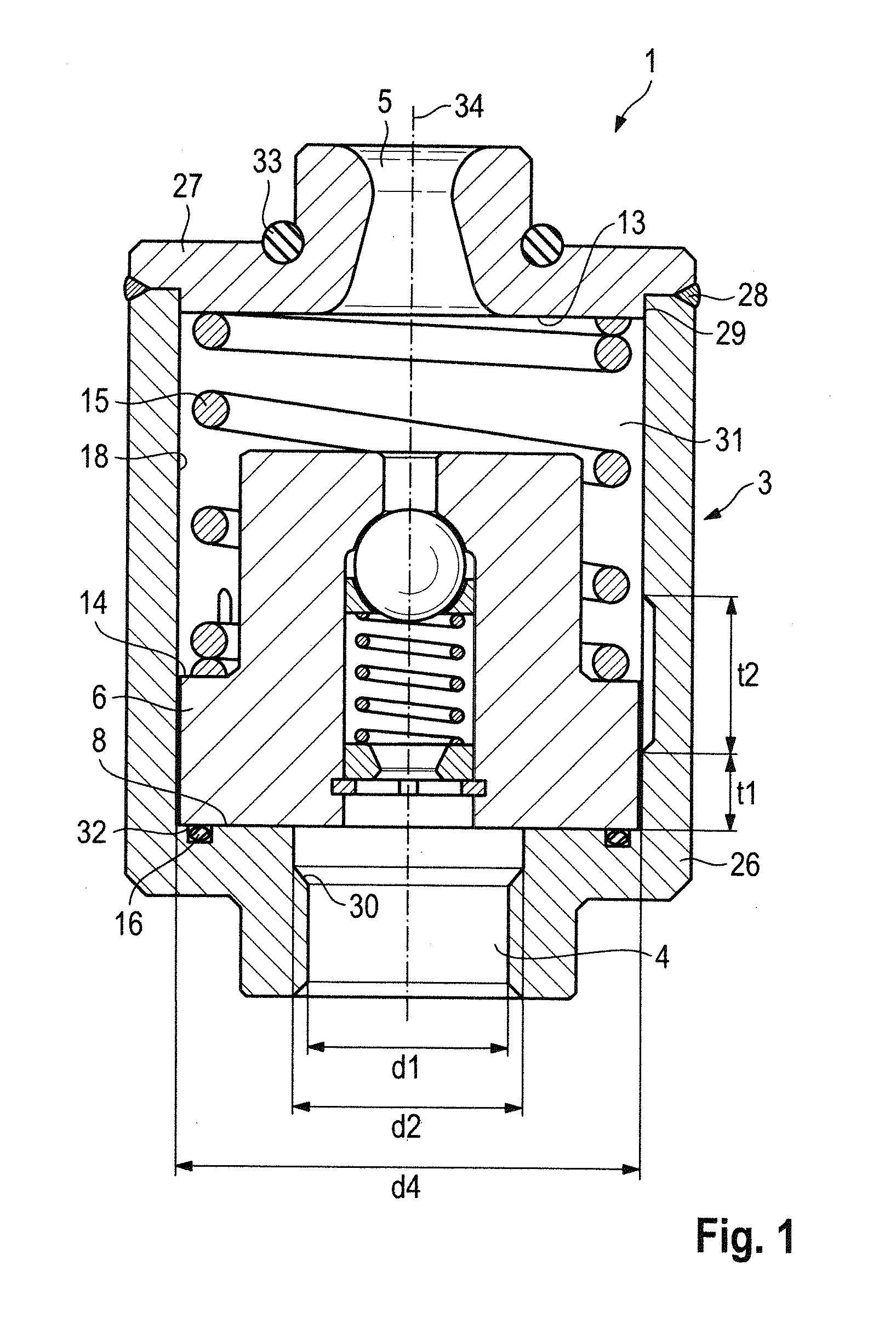 Residual pressure holding valve and suspension strut