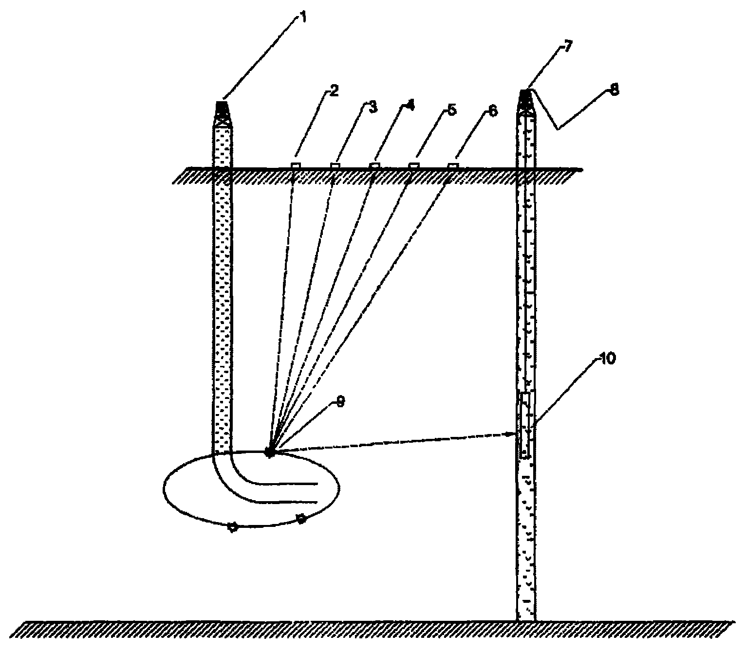 Method for monitoring oil well fracturing microseismic ground-borehole crack