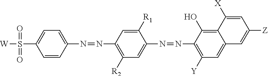 Bis-azo colorants for use as bluing agents