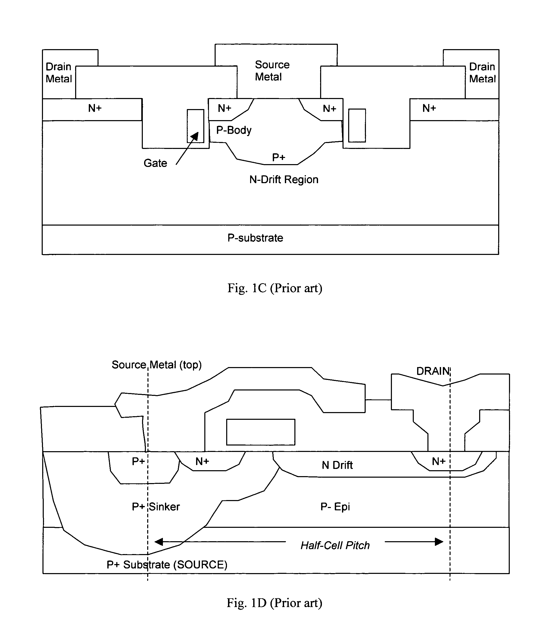 Inverted-trench grounded-source FET structure with trenched source body short electrode