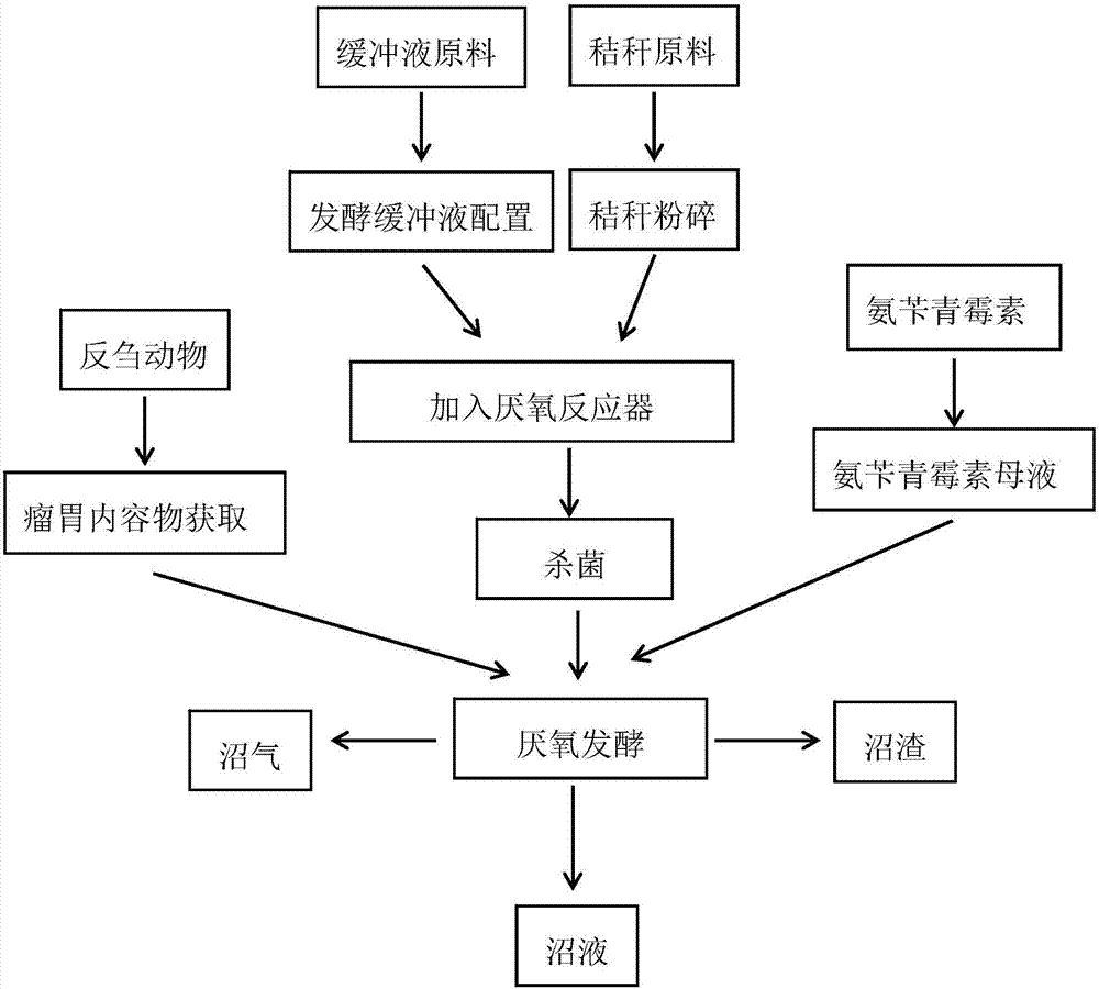 Method for producing biogas through anaerobic fermentation of degradation straw raw material