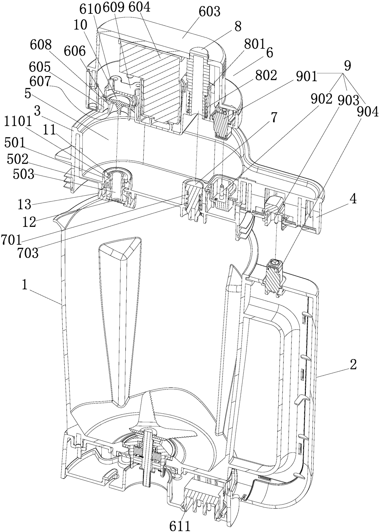 Food processing cup with improved vacuum device