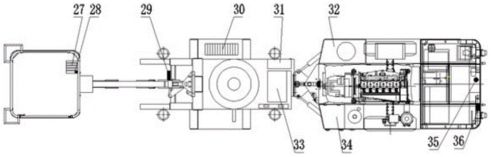 An underground granular explosive charging service vehicle