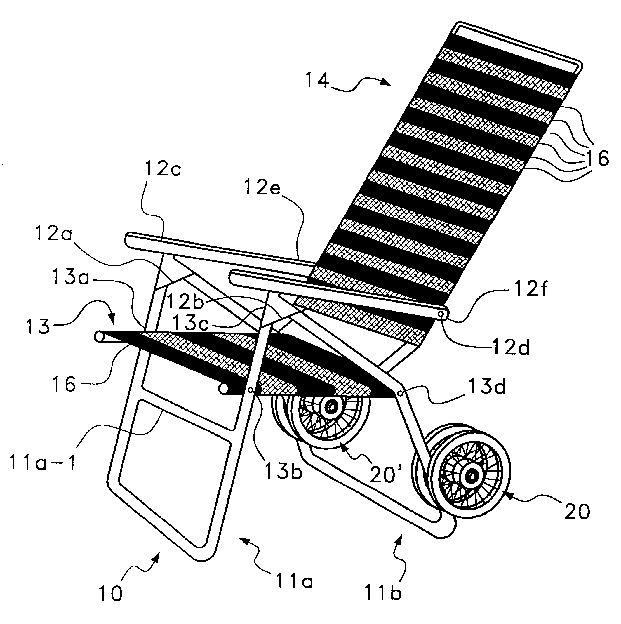 Assembly for converting a folding aluminum beach chair into a wheeled cart for toting beach items and the like