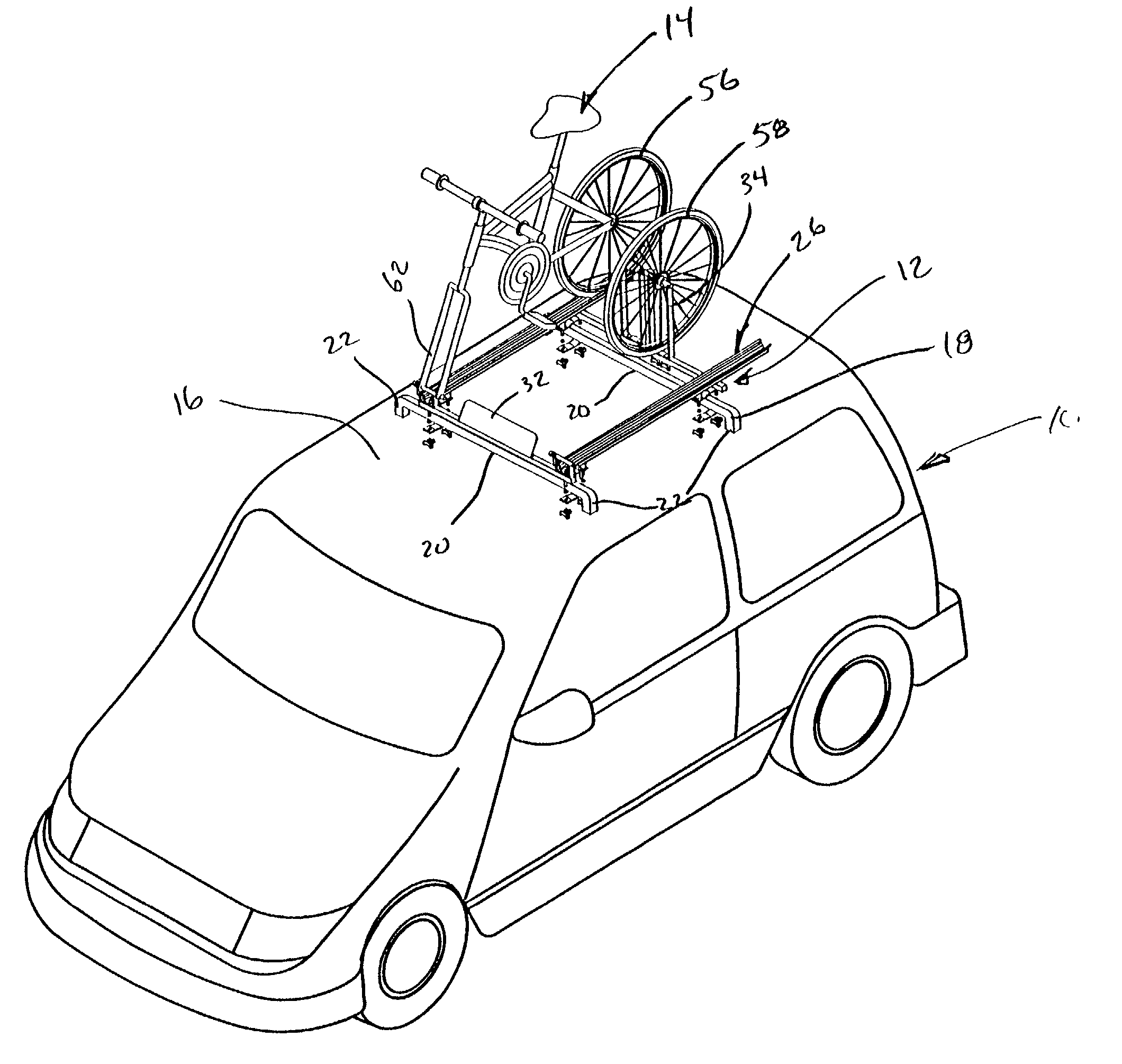 Vehicle roof mounted bicycle carrier