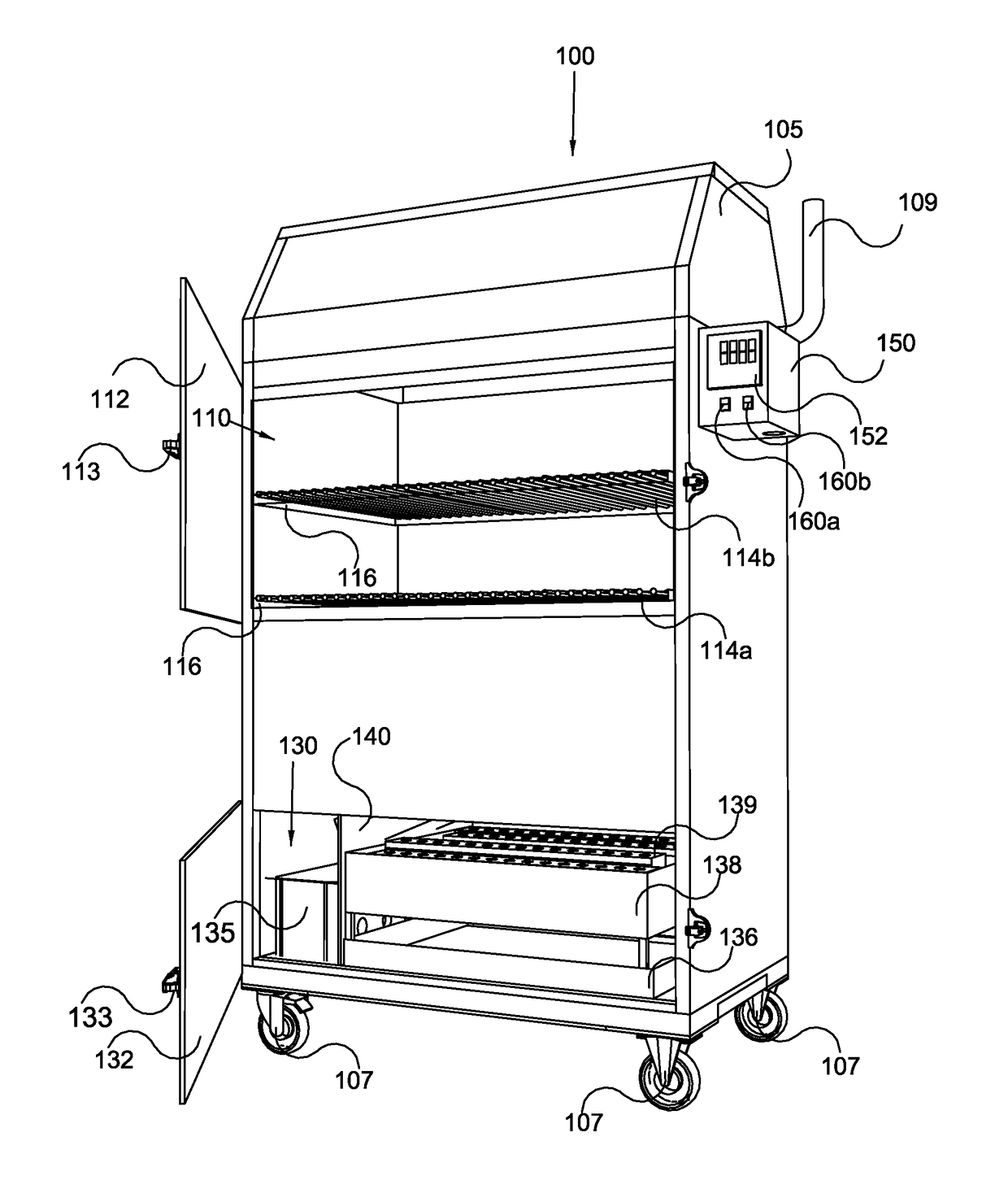 Vertical smoker and cooker for food