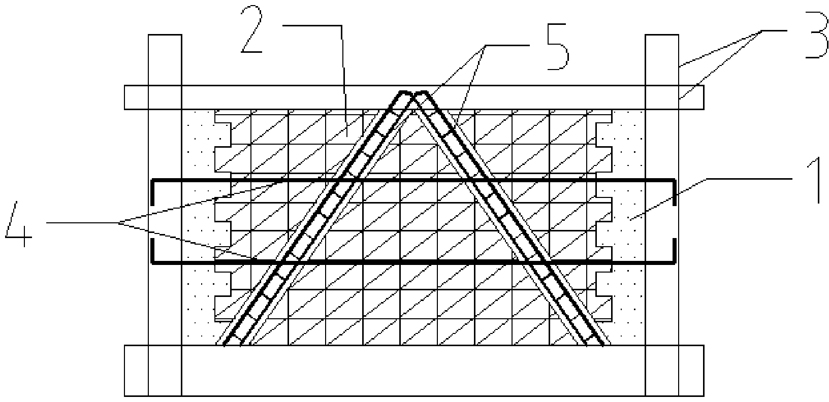 Filler wall with herringbone ladder rebars inlaid and construction method of filler wall