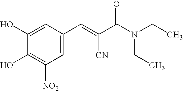 Pharmaceutical compositions comprising entacapone, levodopa, and carbidopa