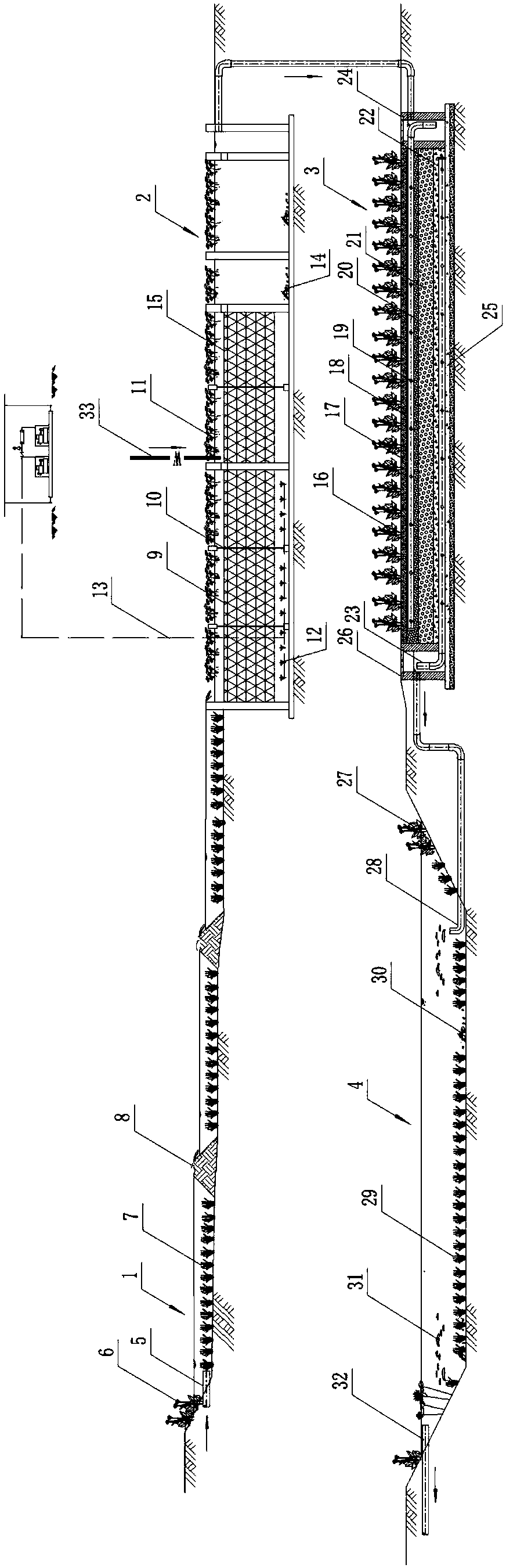 Artificial wetland treatment system for tail water of sewage treatment plant