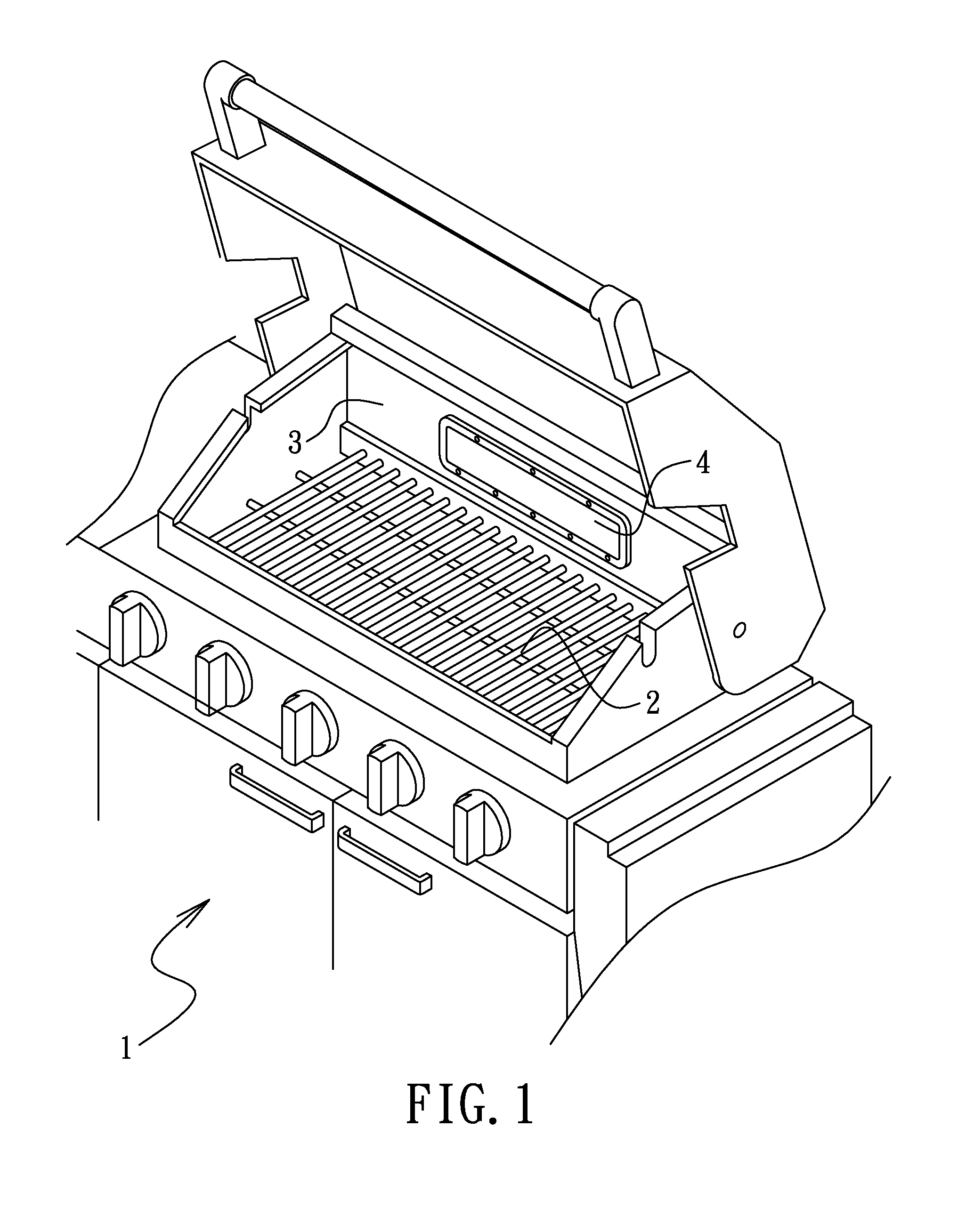 Lighting device for roasting zone of outdoor barbeque table