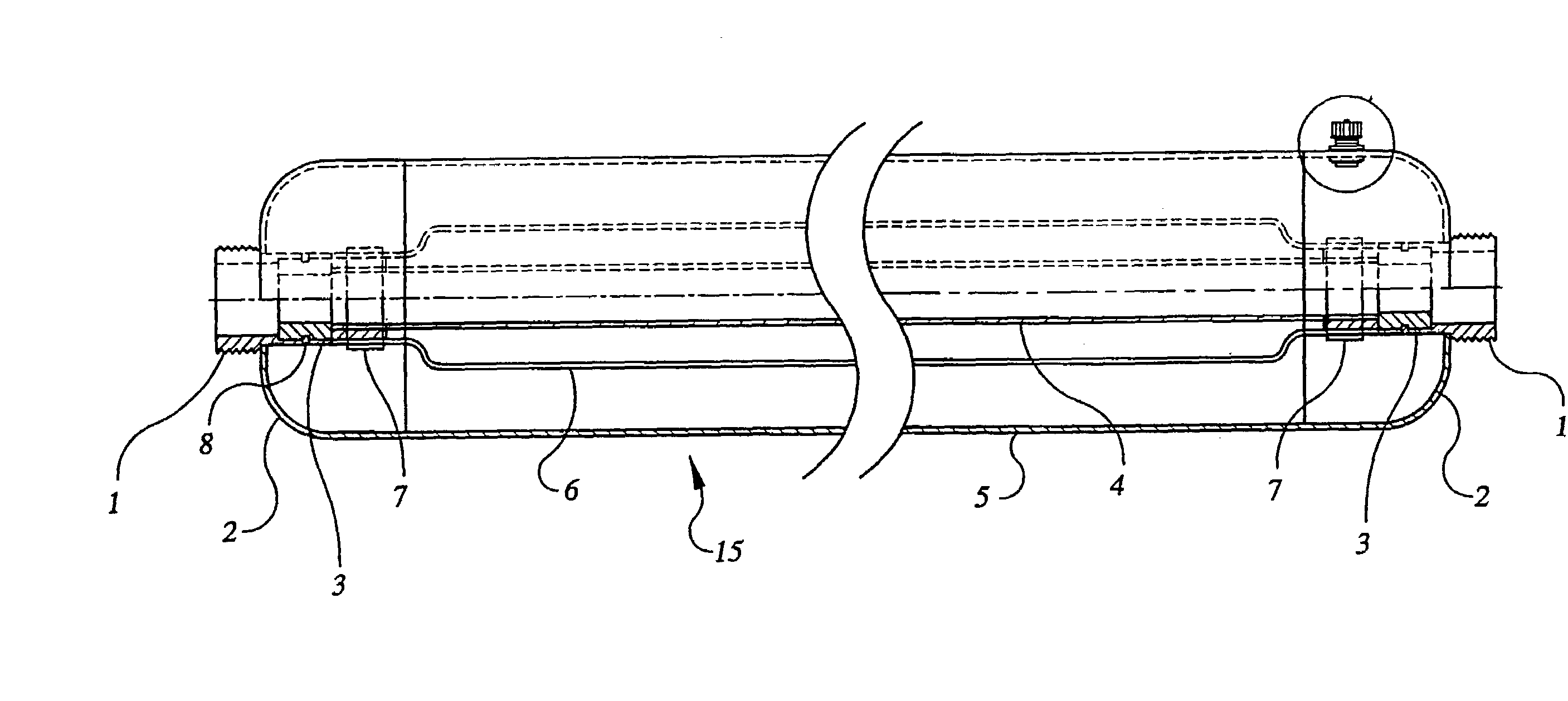 In-line flow through diaphragm tank