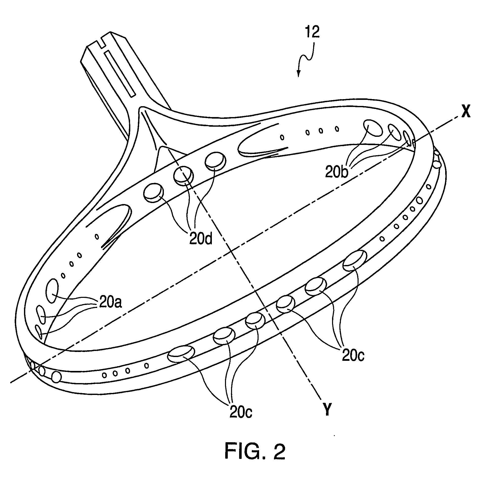 Sports racquet with frame openings