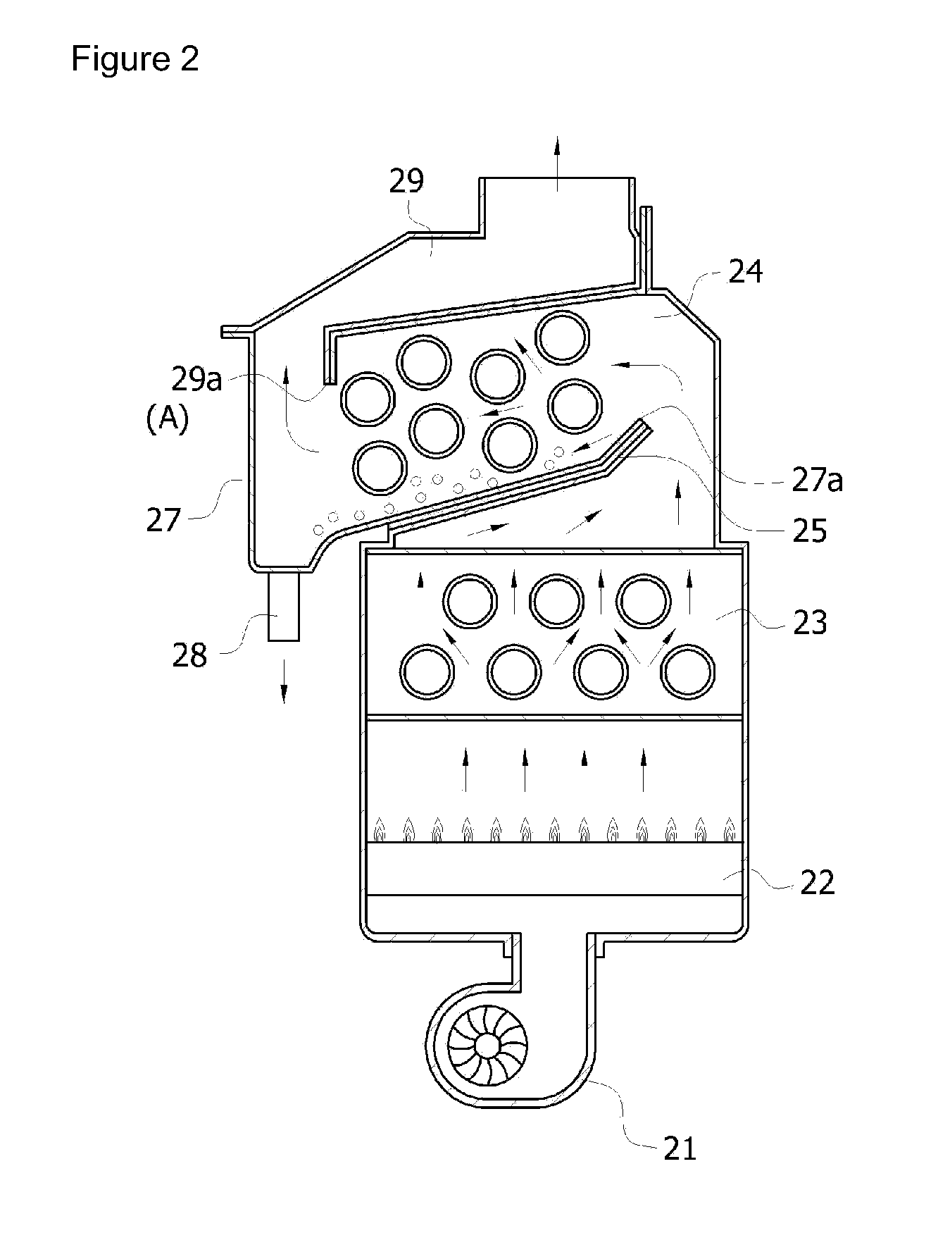 Heat exchanger of upward combustion type condensing boiler