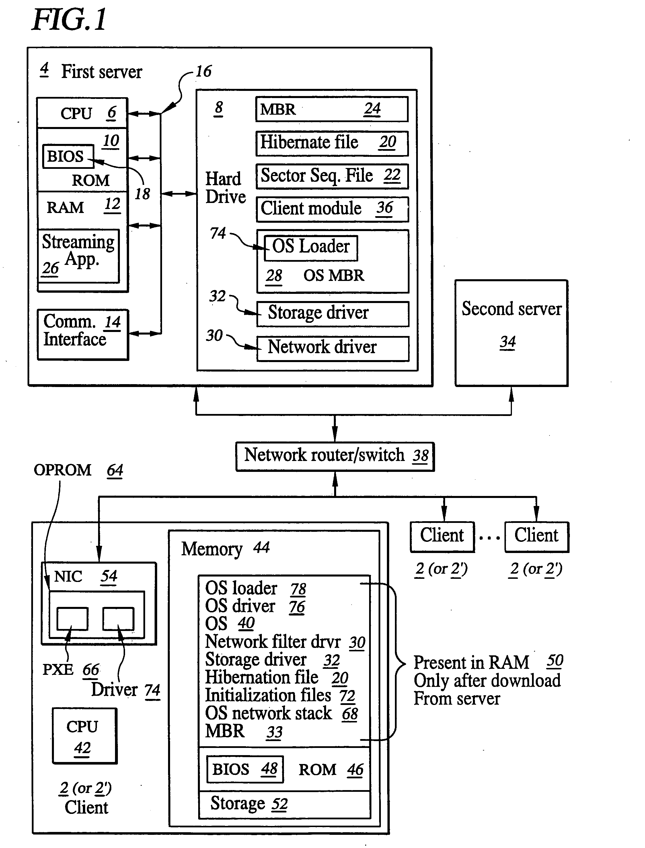 System for and method of network booting of an operating system to a client computer using hibernation