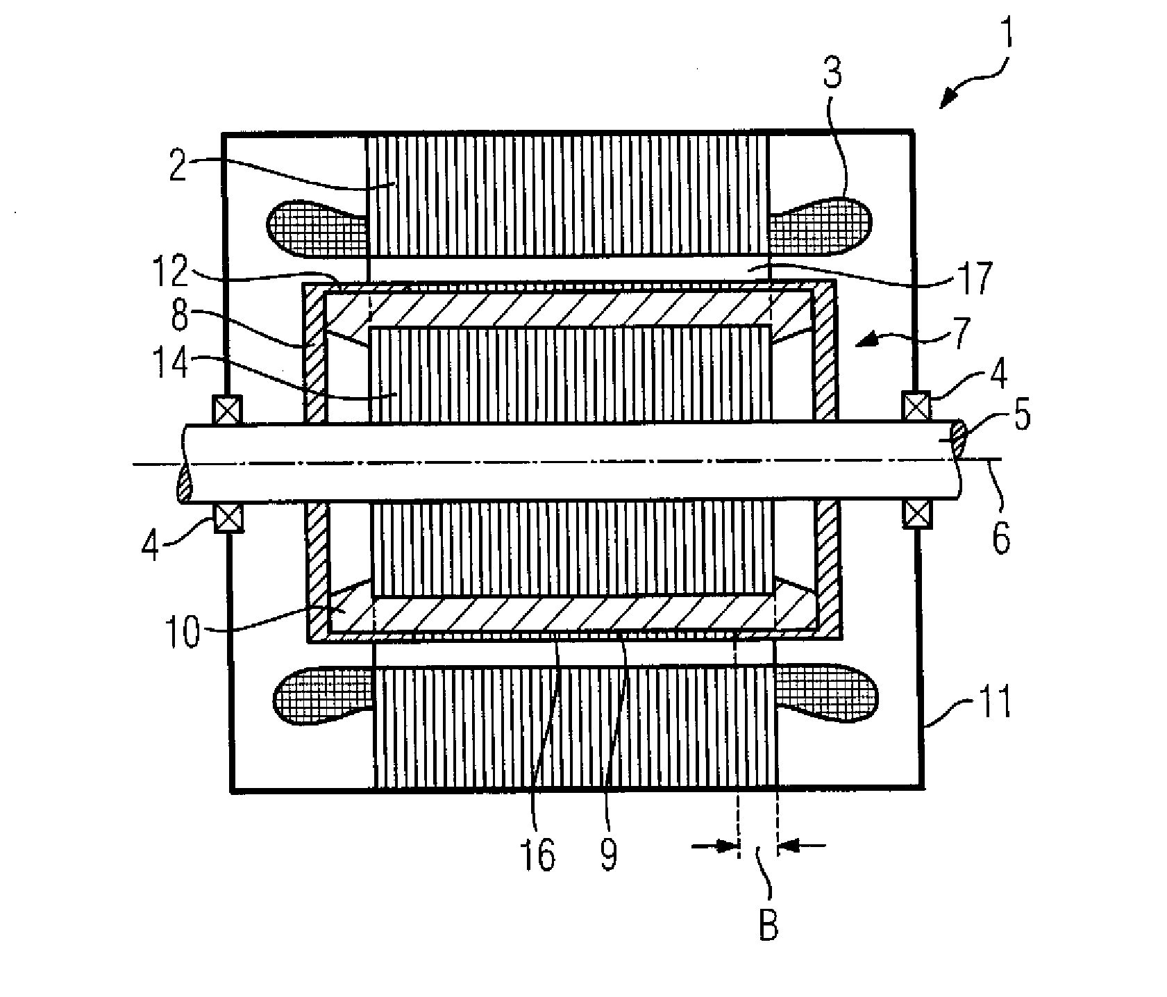 Rotor of an asynchronous machine with retaining element