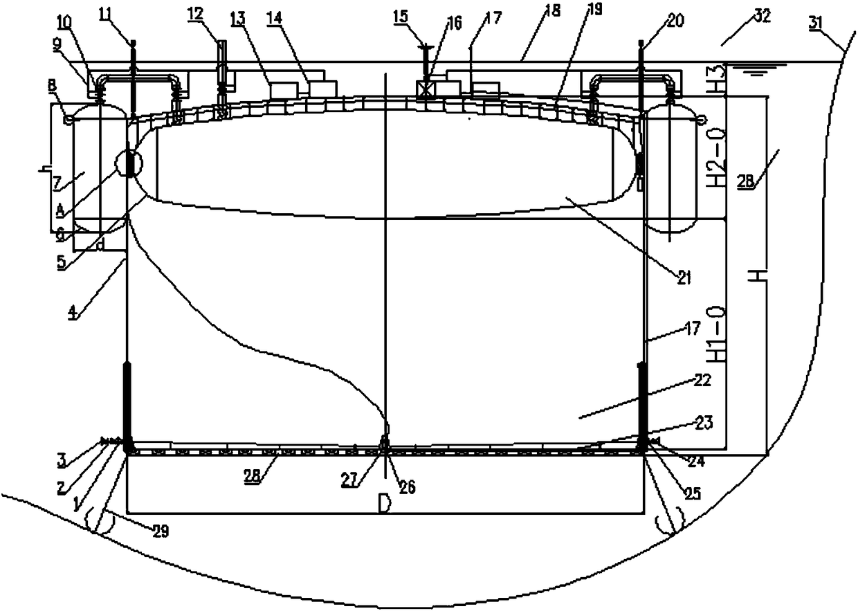 Automatic settling type seawater jacking oil storage tank with inflatable high-pressure gas cylinders