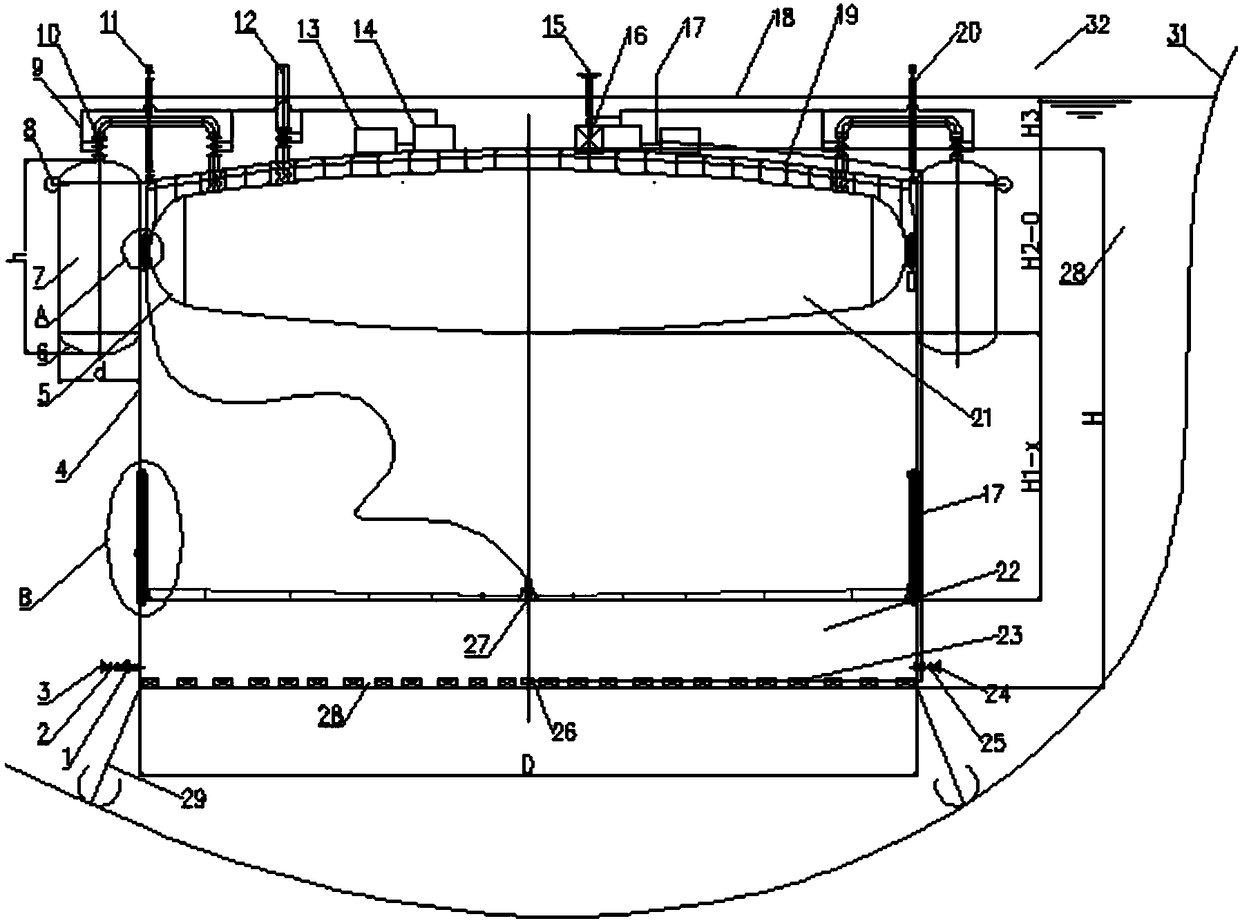 Automatic settling type seawater jacking oil storage tank with inflatable high-pressure gas cylinders