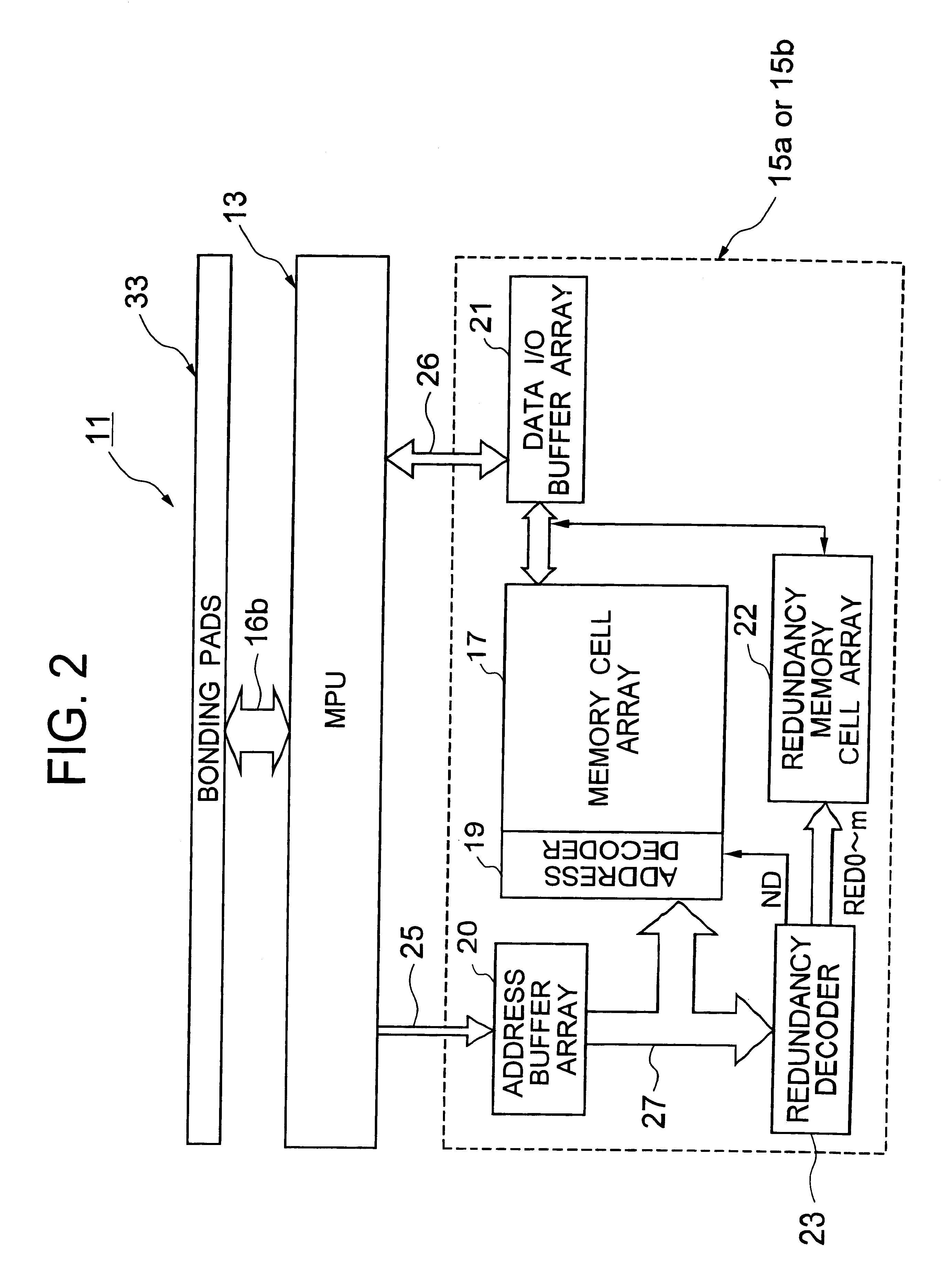 Semiconductor integrated circuit having a MPU and a DRAM cache memory