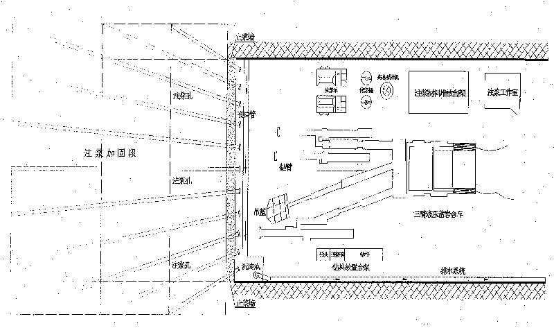 Three-arm hydraulic wagon drill and tunnel drilling and grouting construction method