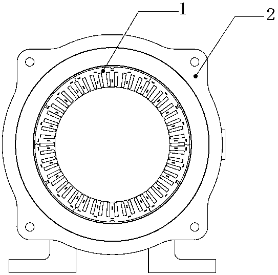 Split stator core mounting and fixing structure and fixing method