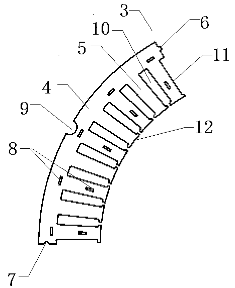 Split stator core mounting and fixing structure and fixing method