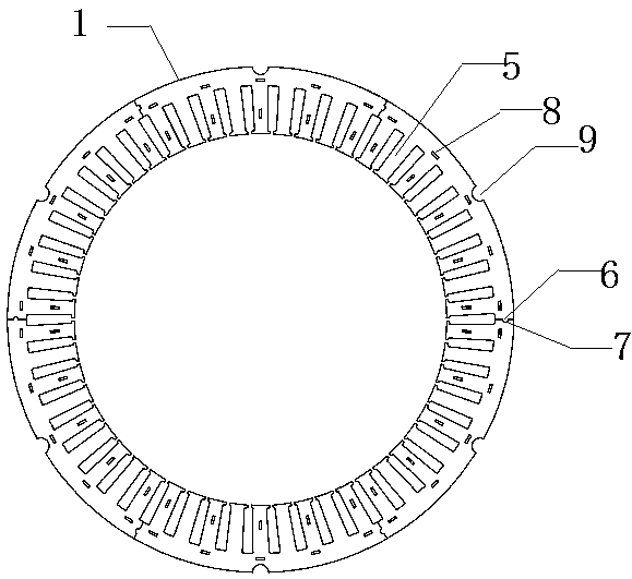 Split stator core mounting and fixing structure and fixing method