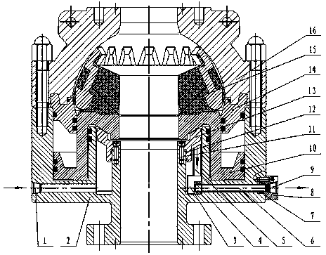 Annular preventer with internally-arranged circulating water cooling system