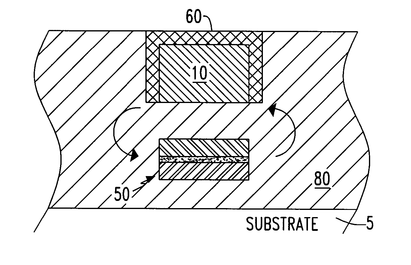 Method for fabricating magnetic field concentrators as liners around conductive wires in microelectronic devices