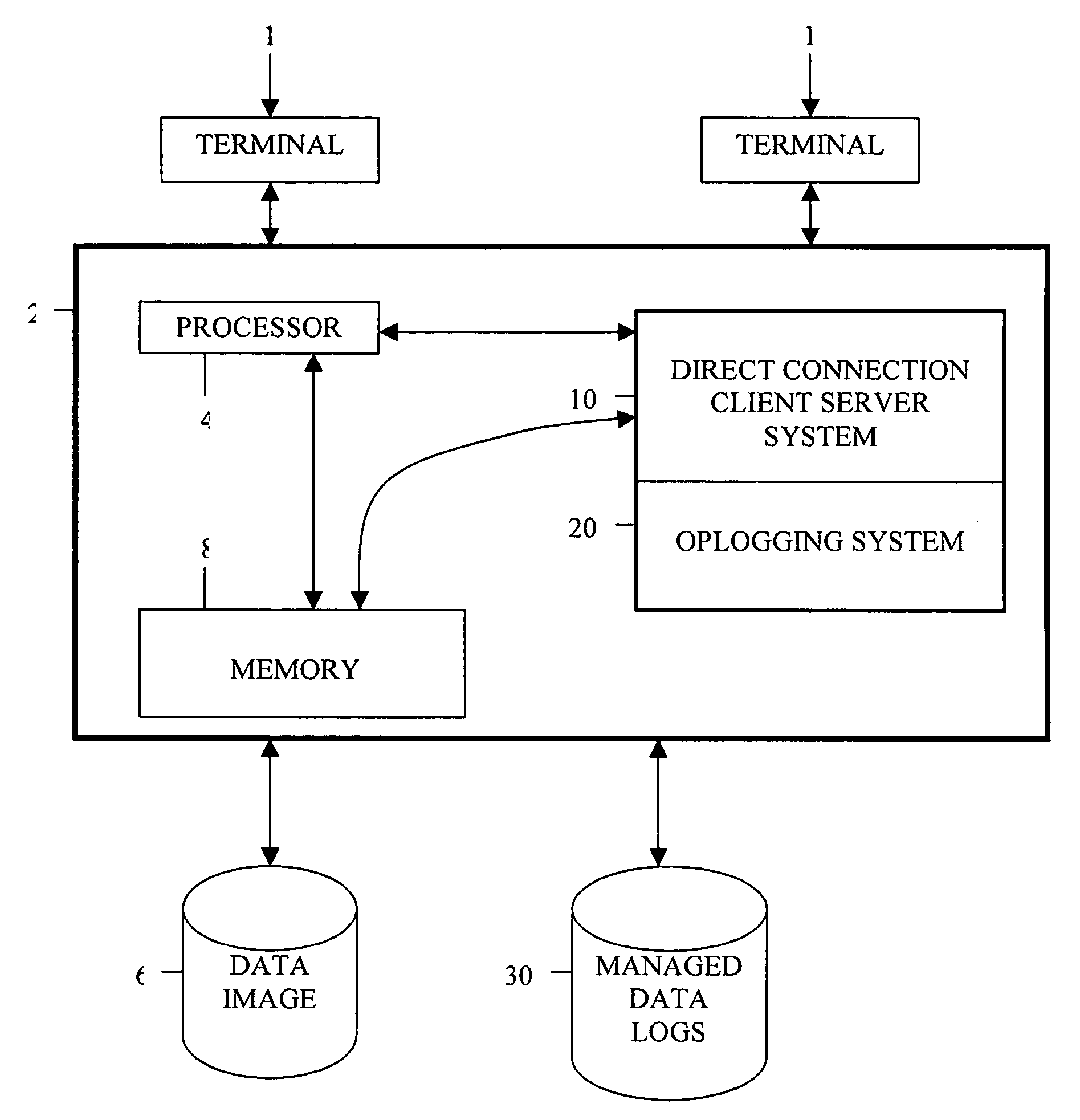 Oplogging for online recovery in direct connection client server systems