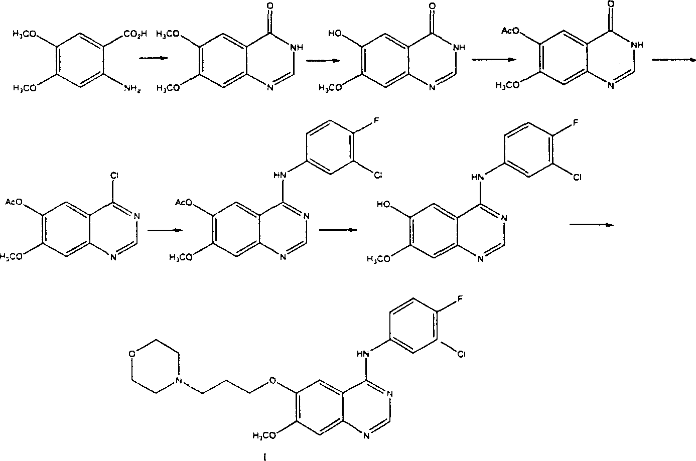 Preparation method of 4-(3-chlor-4-fluorobenzeneamidocyanogen)-7-methoxy-6-(3-morpholine oxypropyl)quinazoline