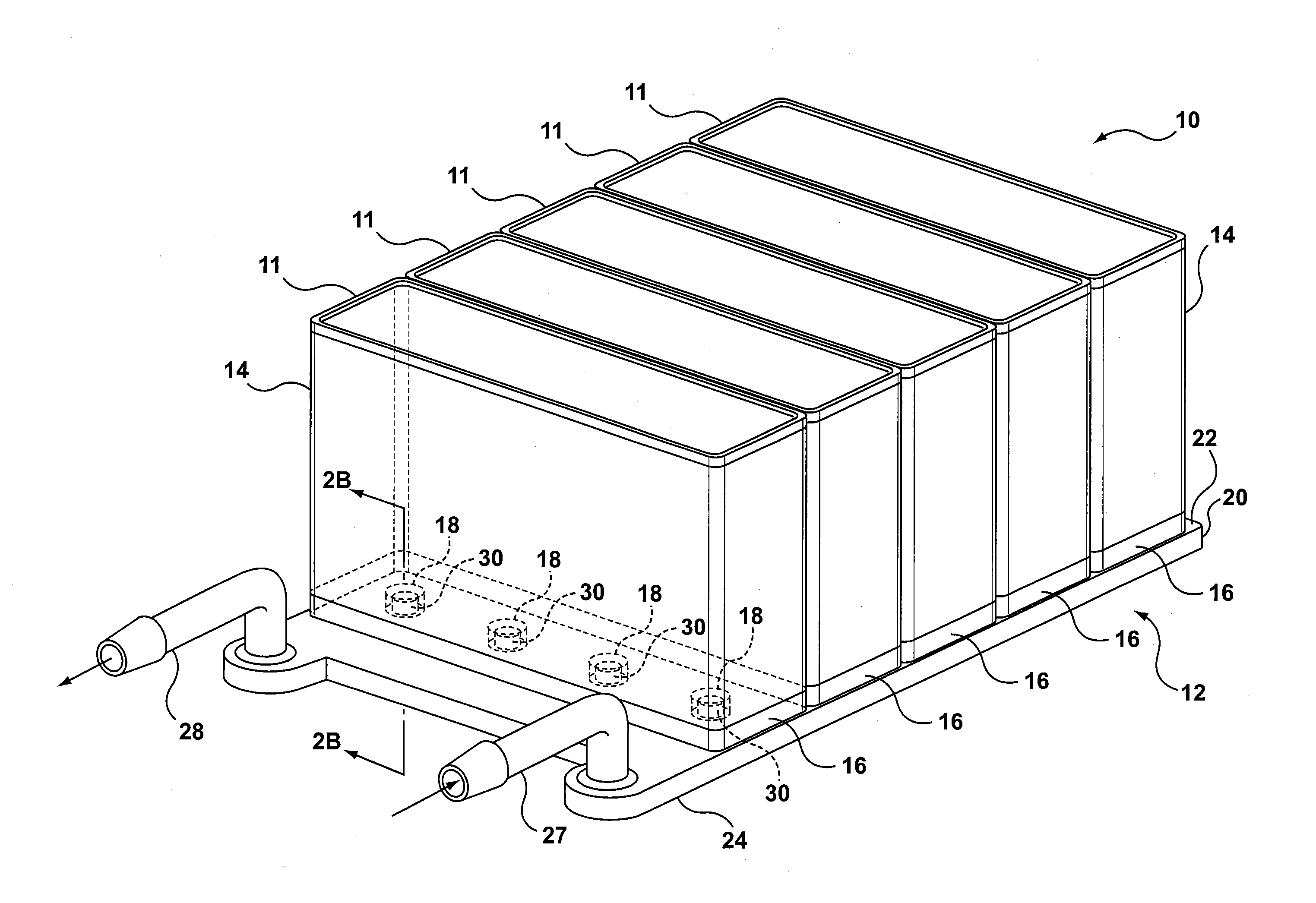 Heat Exchanger and Battery Unit Structure for Cooling Thermally Conductive Batteries