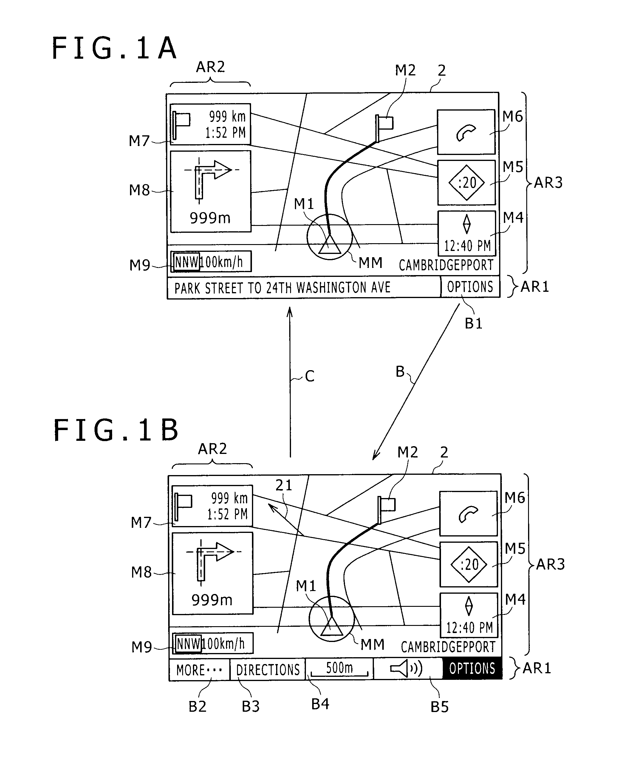 Navigation apparatus and navigation apparatus display method