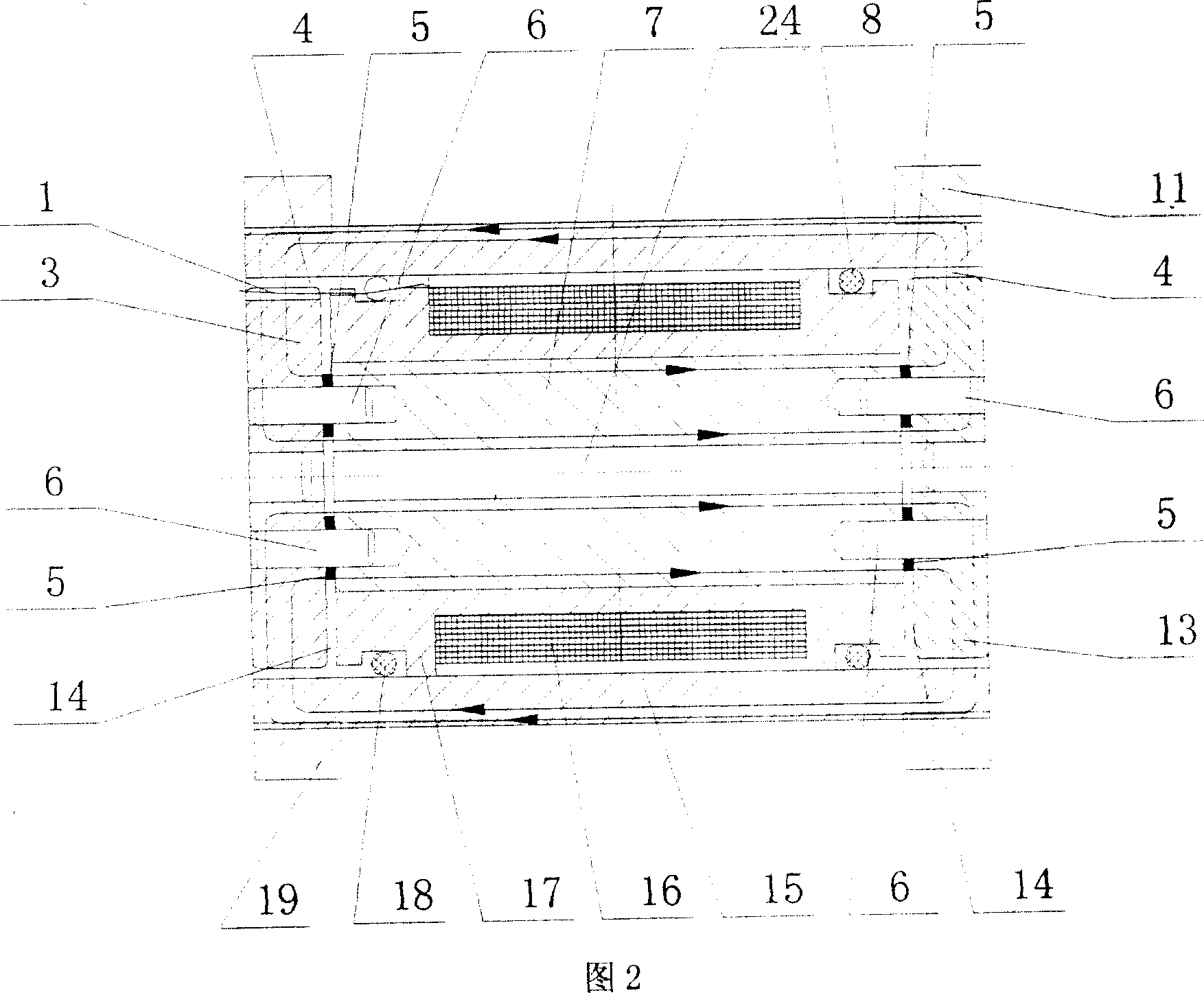 Magnetic flow liquid variable controllnig valve with two liquid flow resistance channels