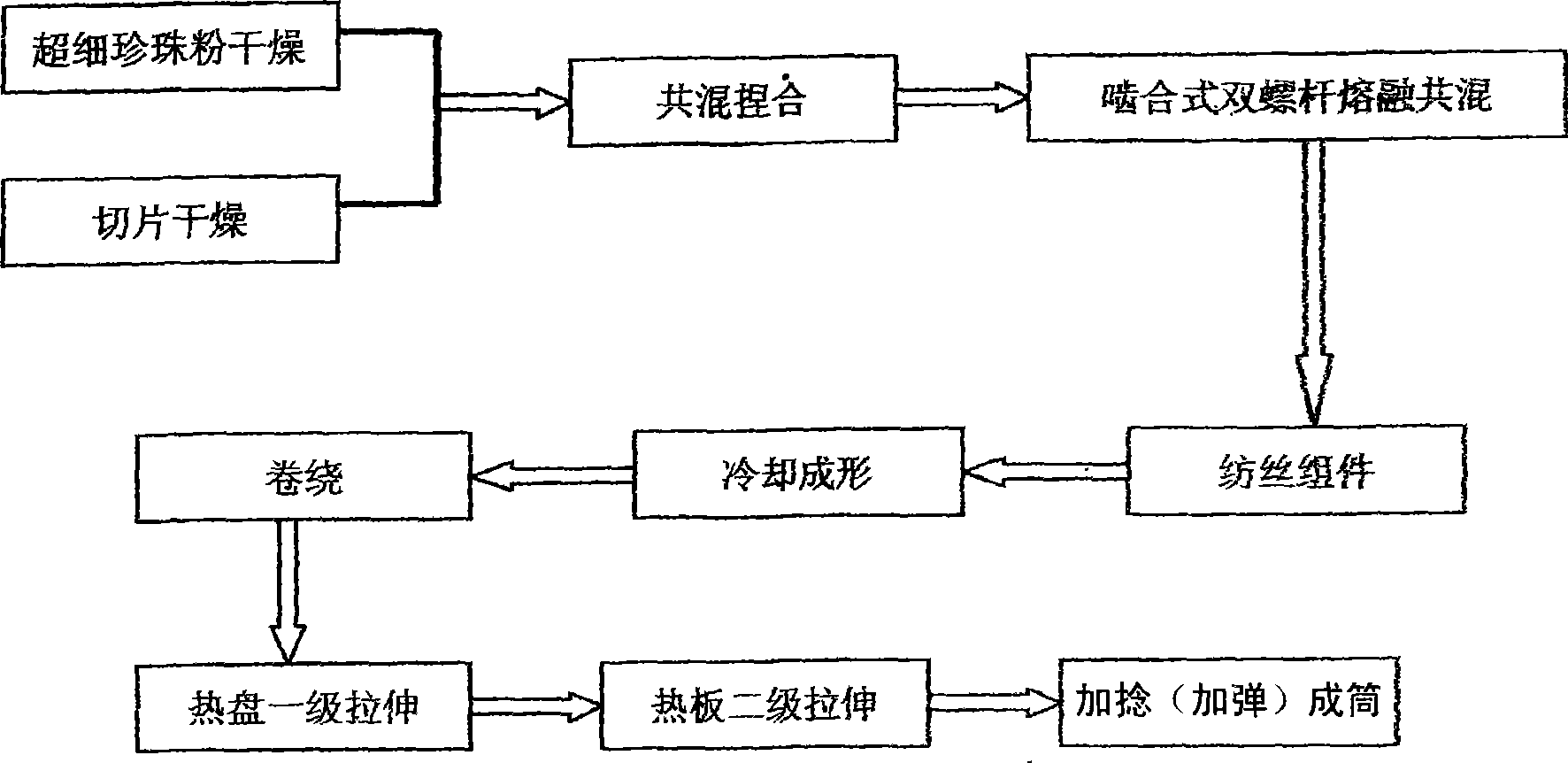 Engaging double-screw rod spinning pearl functional fibre and manufacturing process thereof