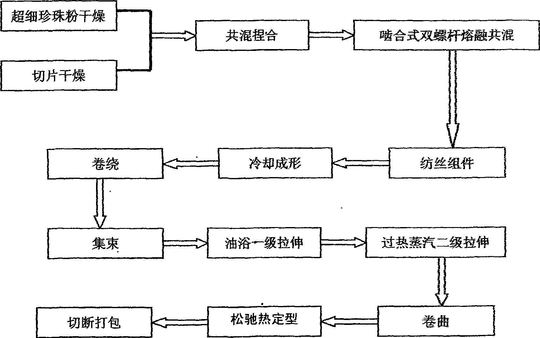 Engaging double-screw rod spinning pearl functional fibre and manufacturing process thereof