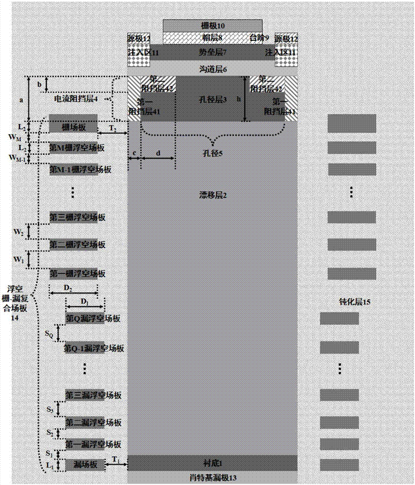 Vertical power electronic device based on floating gate-drain composite field plate