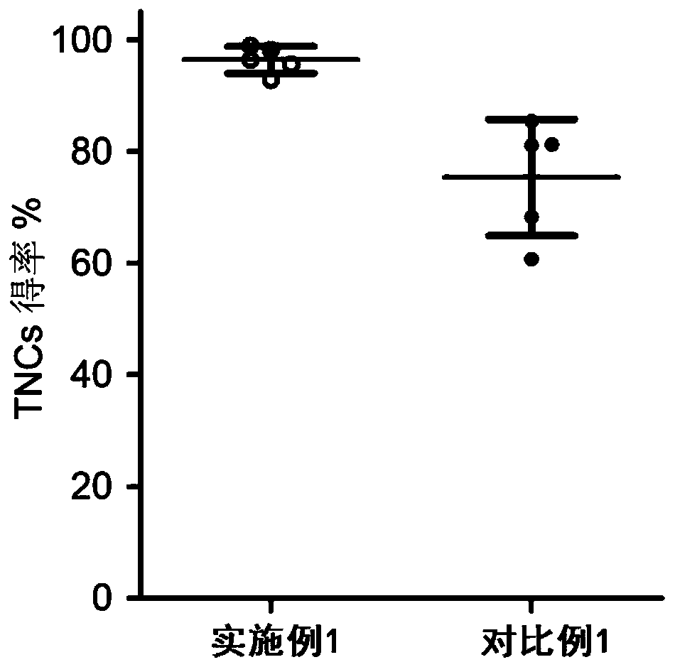 Method for separating total nucleated cells from mononuclear cells from umbilical cord blood