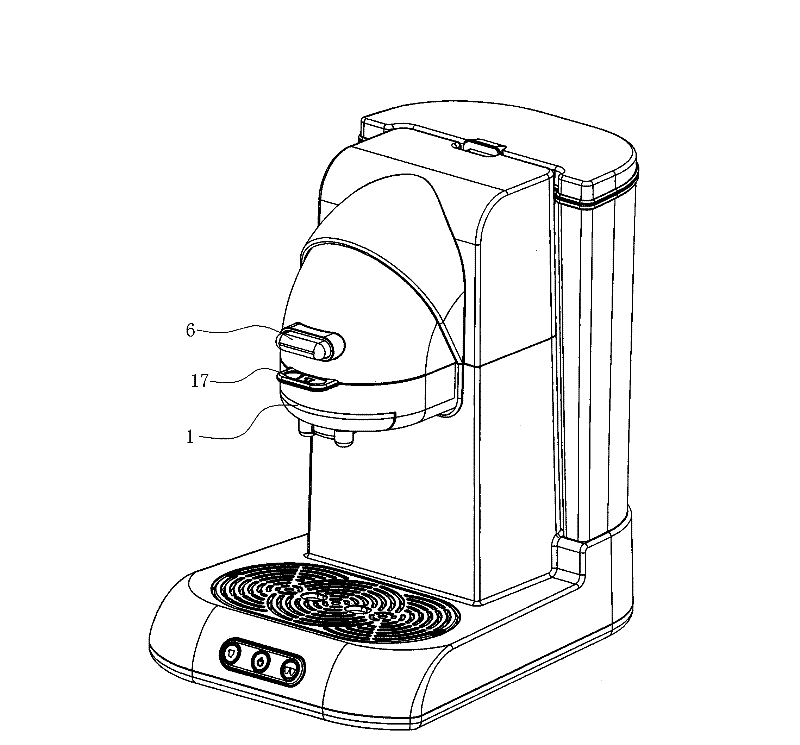 Locking structure of brewing head device in coffee machine