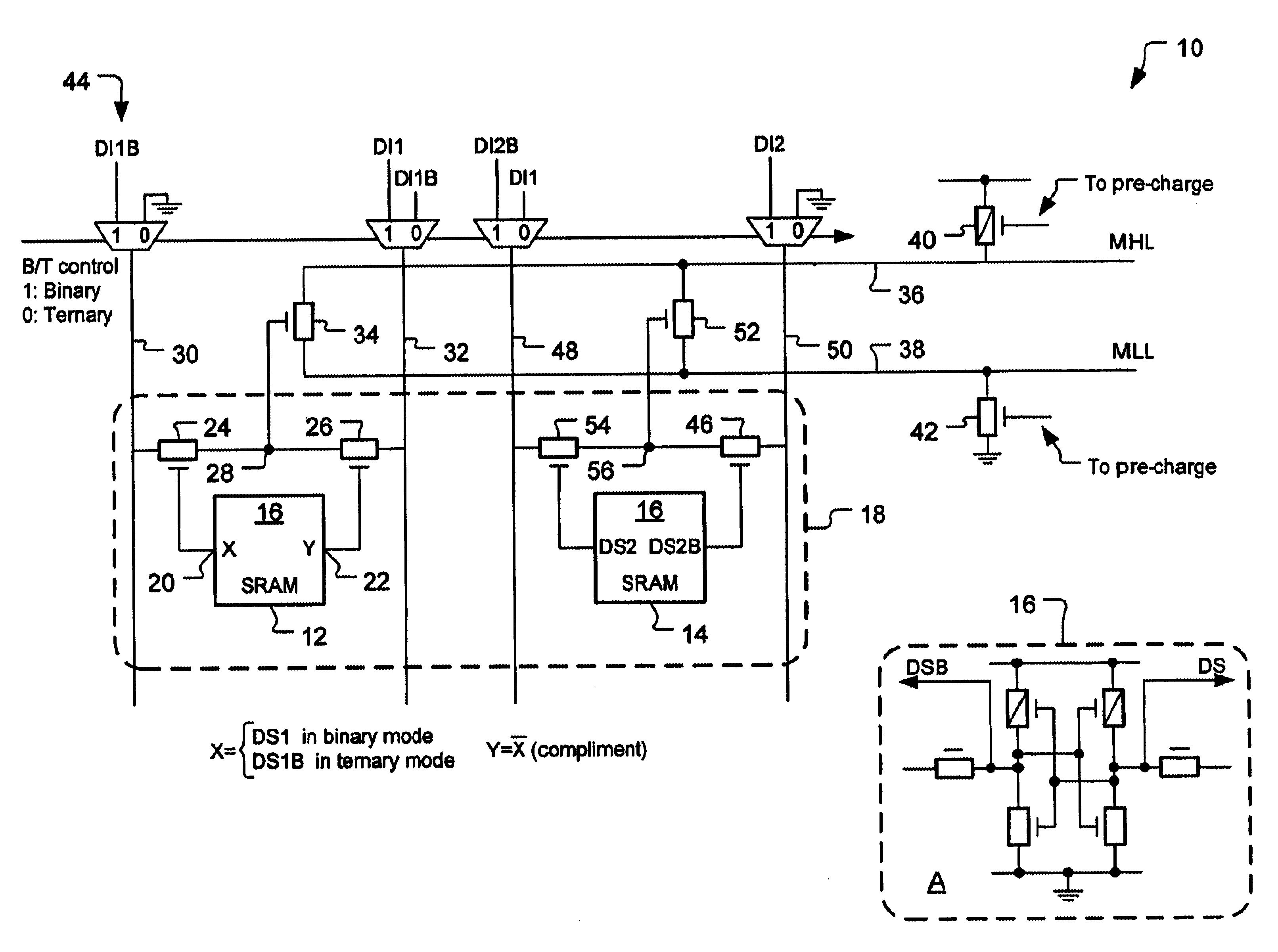 Dual match-line, twin-cell, binary-ternary CAM