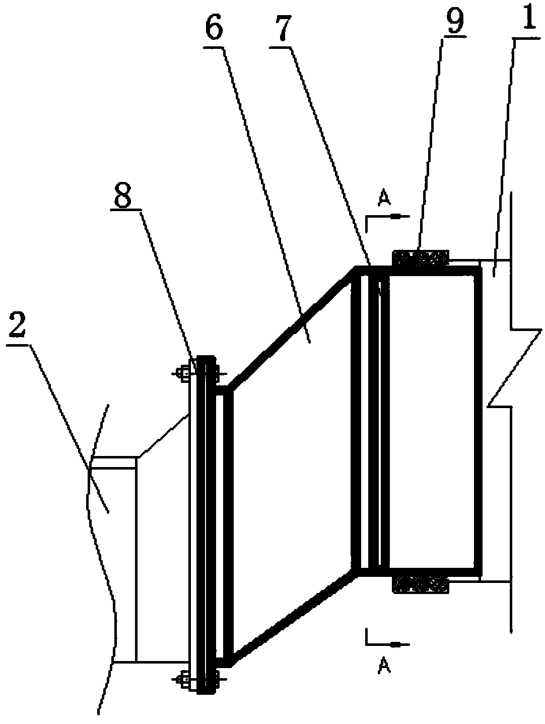 Connecting structure of small flue and waste-gas opening and closing device