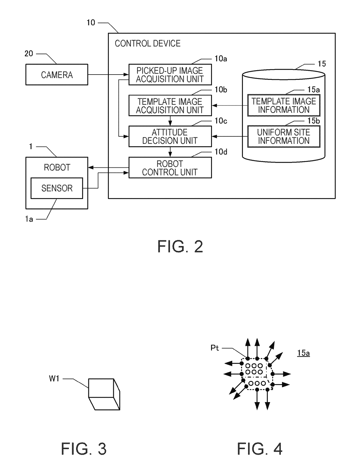 Object attitude detection device, control device, and robot system