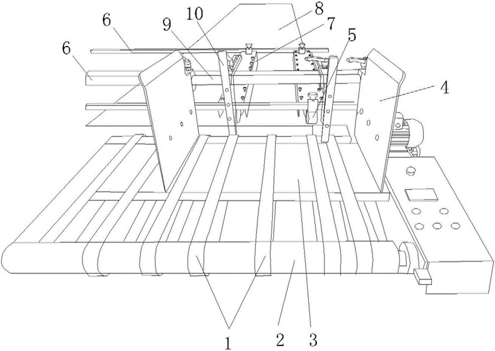 Bamboo board conveyer provided with baffles and dual hold-down mechanisms