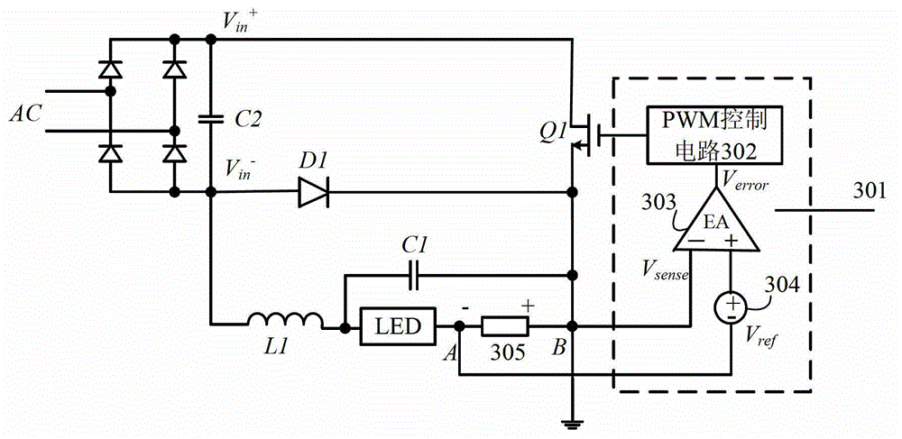 High-efficiency LED (light emitting diode) driving circuit