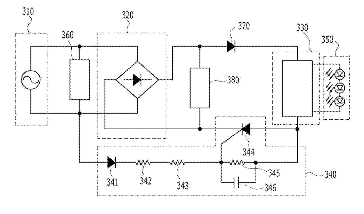 Ac direct drive lamp having leakage current protection circuit