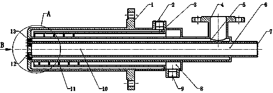 Water-cooled external mixing pure oxygen gas burner for rotary transformation iron furnace